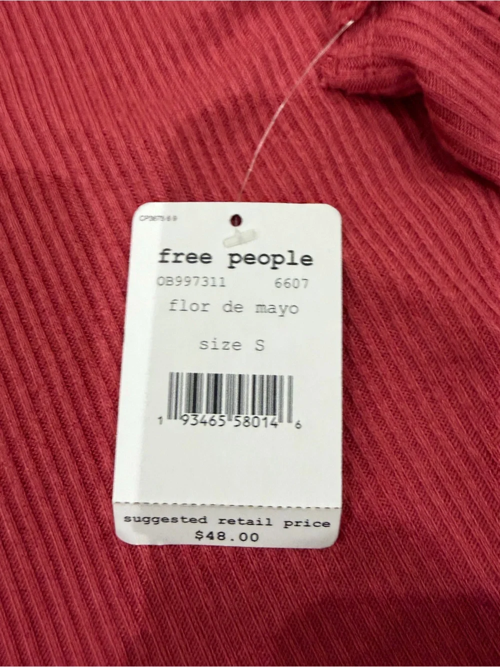 Free People Ribbed Scoop Crop Tank - Red Pink color size S NWT